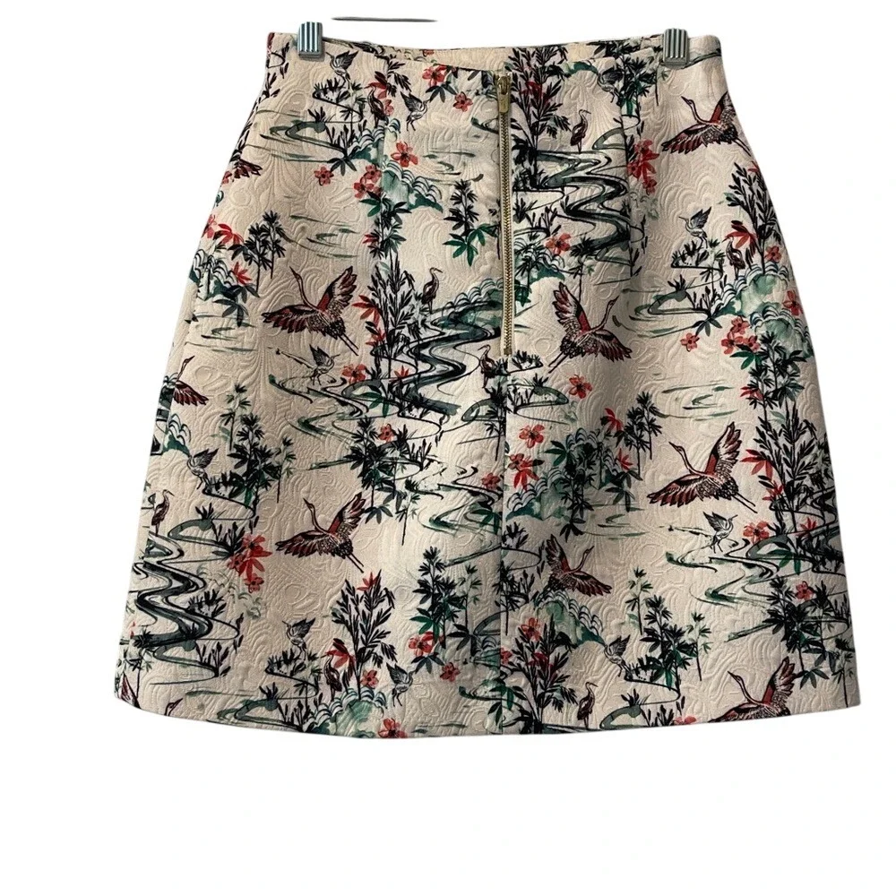 H & M Ivory Jaquard Floral Watercolor‎ Mini Skirt 6